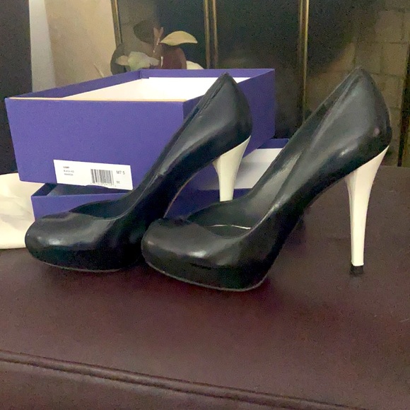 BRAND NEW Stuart Weitzman Black Kid Vamp platform peep toe two toned pumps - Picture 2 of 14